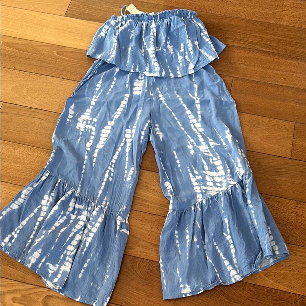 Chic Blue Tie-Dye Flared Pants